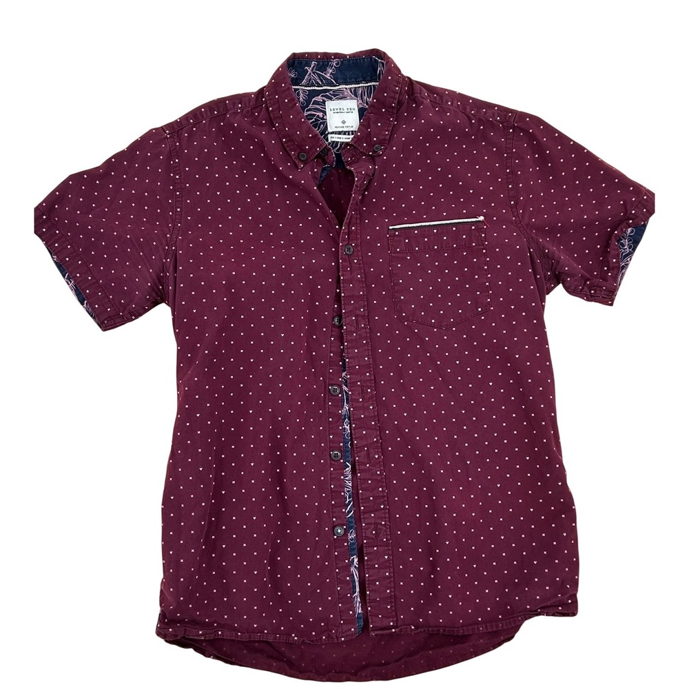 Level Ten Mens Peached Poplin Short Sleeve Button Down Shirt Maroon Small - Picture 2 of 9